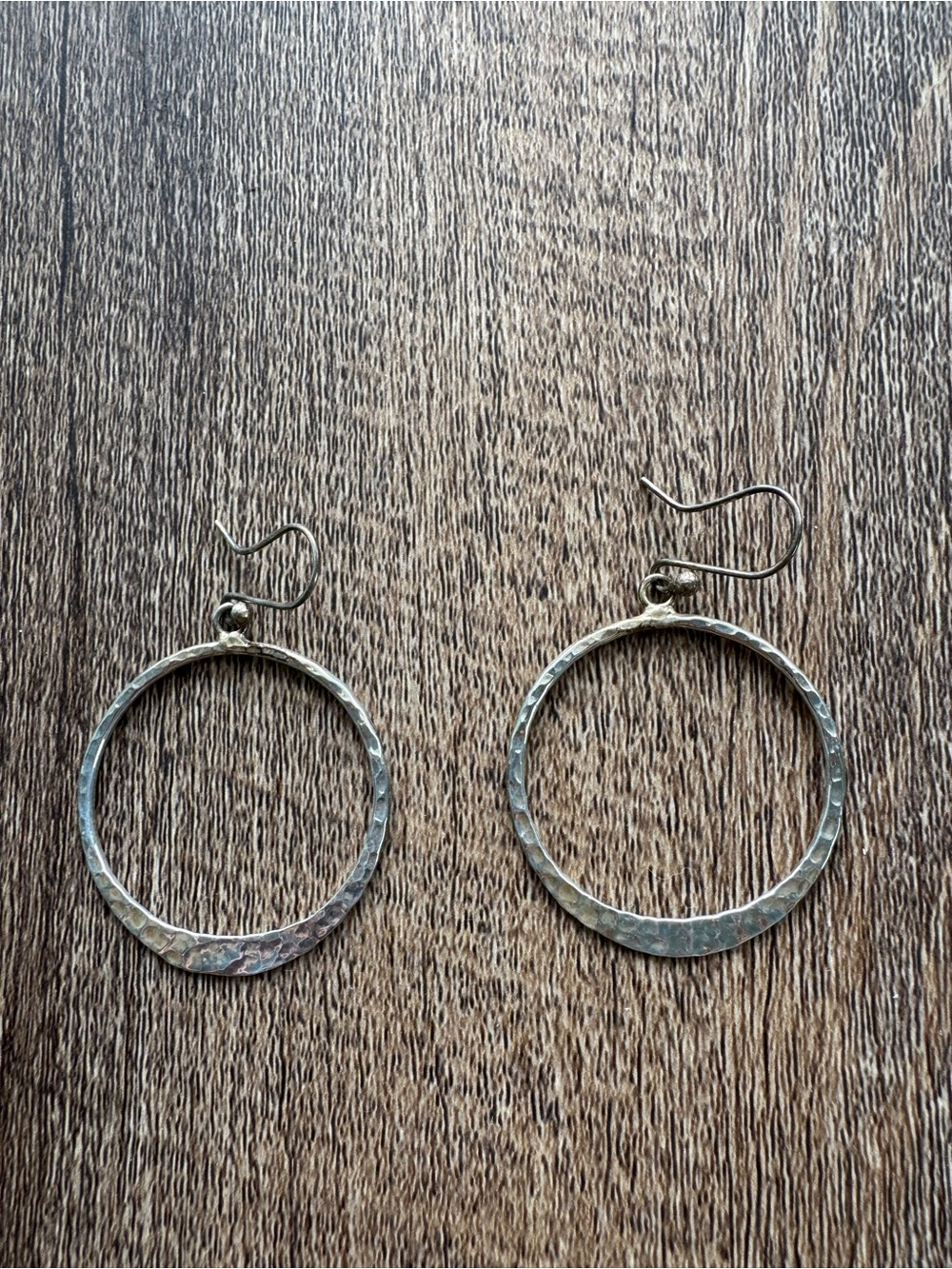 Hammered Silver Hoop Dangle Earrings - Women's Jewelry
